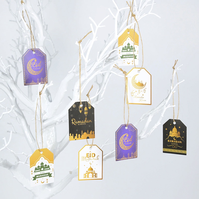 48pcs/set Kareem Ramadan Paper Hang Tag Perlengkapan Pesta Muslim Dekorasi Rumah Eid Mubarak Box Wrapping Card