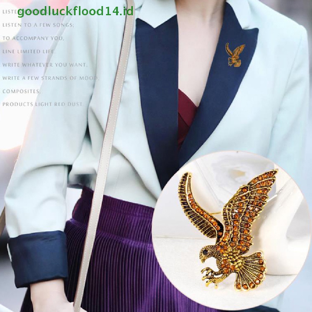 [GOOGFOUR] Vintage Perhiasan Flying Eagle Bros Korsase Pria Jas Syal Klip Kristal Kerah Pin Hadiah Perhiasan Wanita Lady Sweater Topi Gesper [TOP]