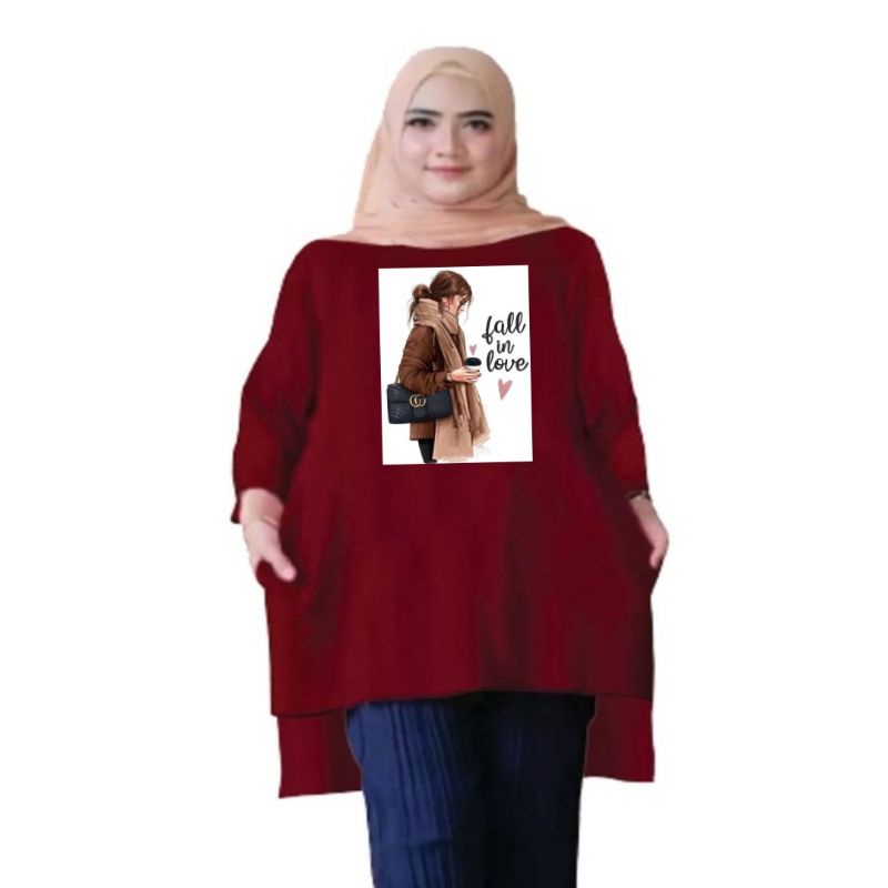 Atasan Baju Tunik Kaos Wanita Oversize LD 130 Cm Terbaru 2023 Viral Gambar DTF Bahan Kaos Babyterry . Atasan Baju Wanita Santai Tunik Wanita Dewasa Cewek Jumbo Kekinian Murah Big Size Fall In Love