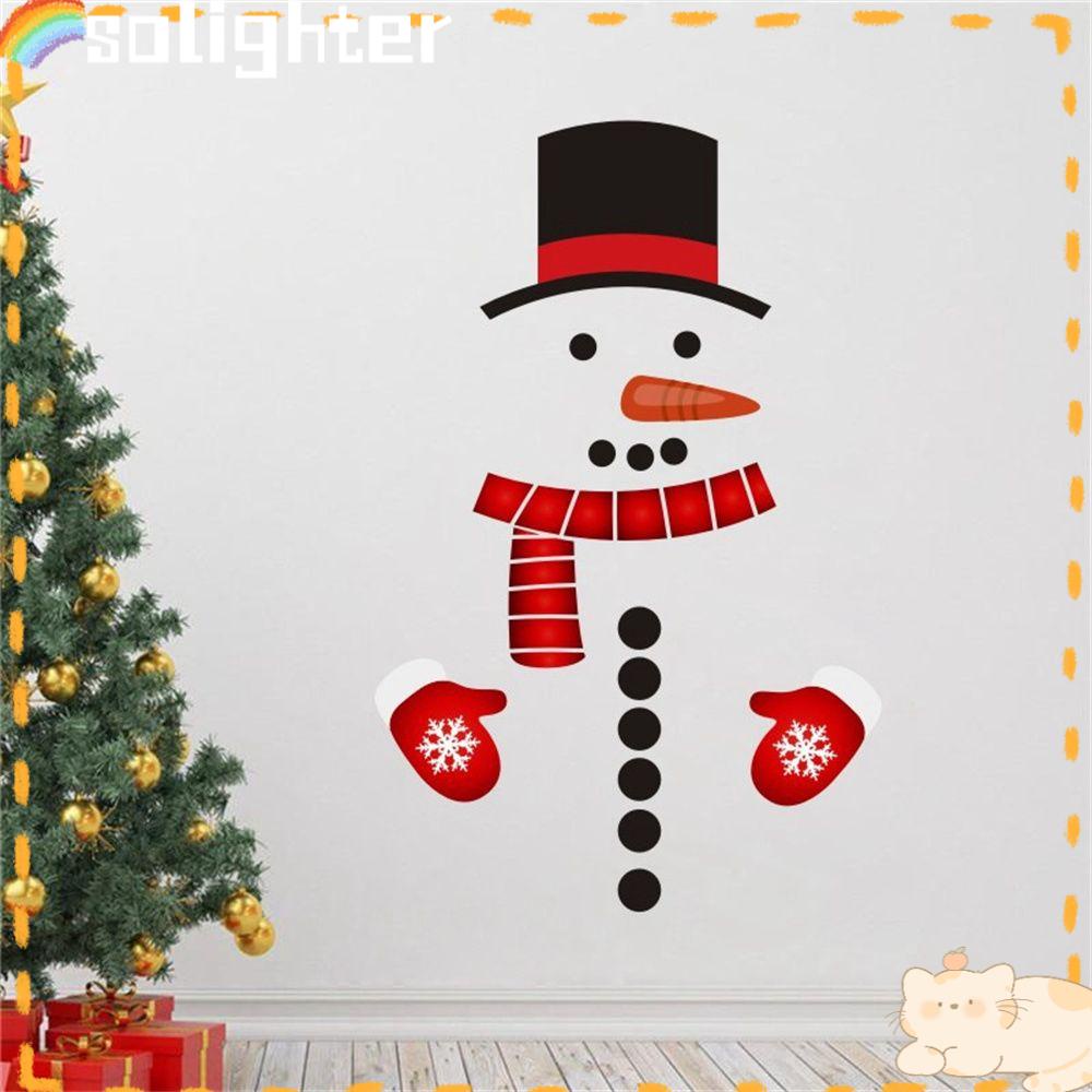 Solighter Stiker Kulkas Kreatif Snowman Dapat Dilepas Tahan Air DIY Dekorasi Stiker Jendela Natal