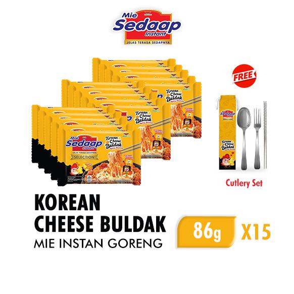 

Sedaap Mie Instan Goreng Korean Cheese Buldak 86gr x 15 Free Cutlery