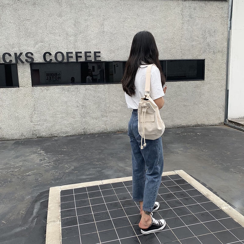 KOREAN CANVAS SLING BAG BUCKET / TAS WAIST BAG KOREA KANVAS