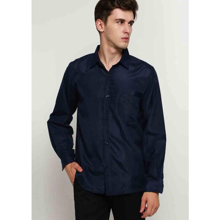 HipNop  Nandeo Kemeja Polos Pria Lengan Panjang Kemeja REGULER