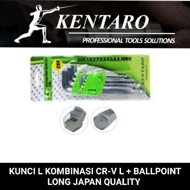 kunci L set 9pcs kombinasi L + ballpoint CRV kentaro Japan quality