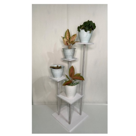 RAK POT BUNGA SUSUN MINIMALIS RAK DINDING LANTAI TINGKAT 4 KOTAK BESAR PUTIH ABU