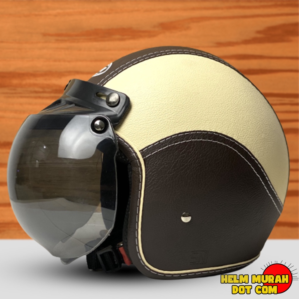 Helm Bogo Kulit / Helm Pria Dan Wanita Dewasa Kaca Datar Hitam Kaca Cembung Bening COD