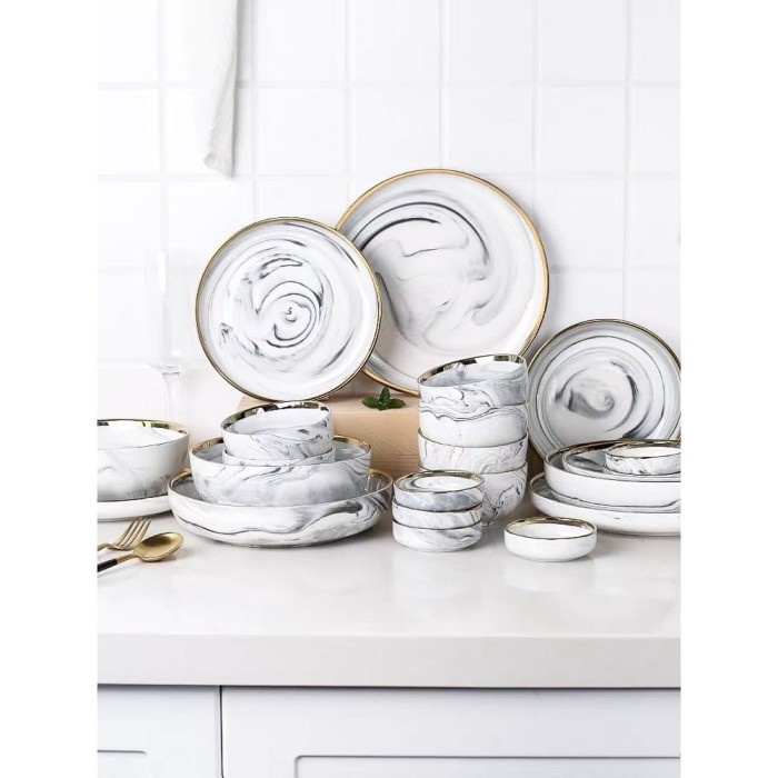 Piring Marble/ Piring Cantik / Dinner Plate motif marble putih