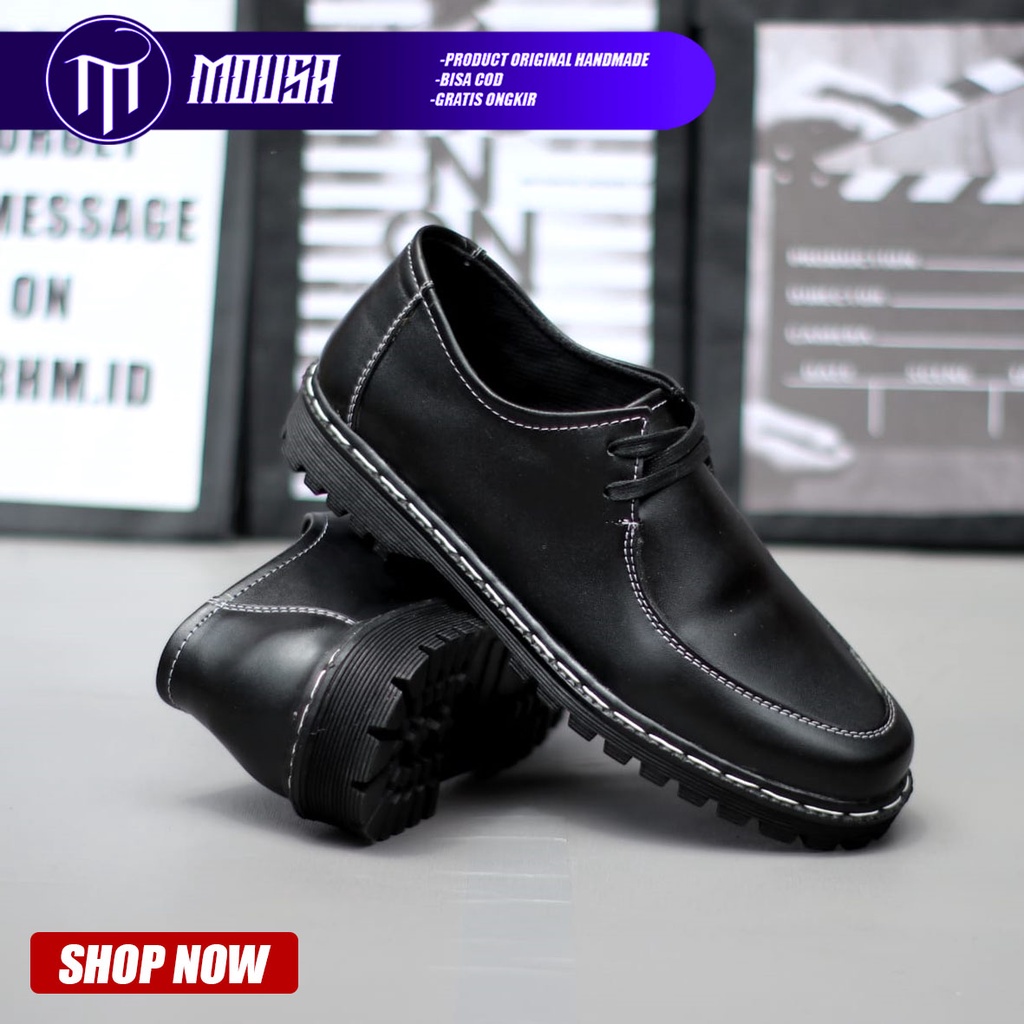 Sepatu Formal Pantofel Docmart Slip On Pria Hitam Mousa Loyi