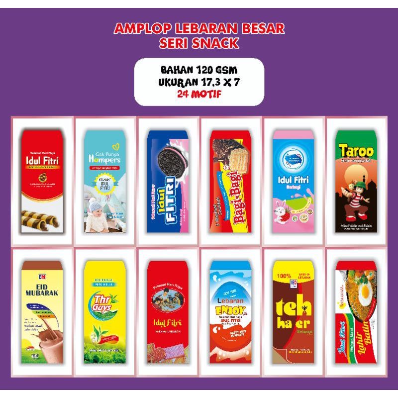 

(isi 10 pcs amplop jadi) Amplop lebaran 2023 motif snack
