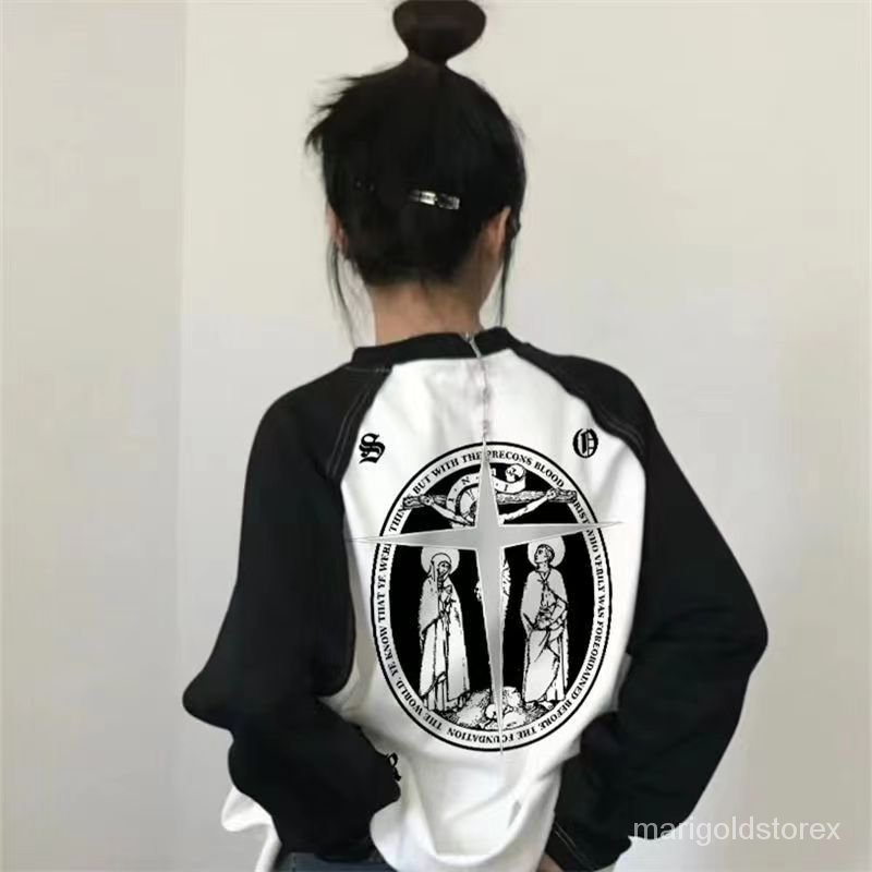 COD##Y2K sweater graffiti kaos oversize baju korean style wanita ootd /kaos lengan panjang wanita