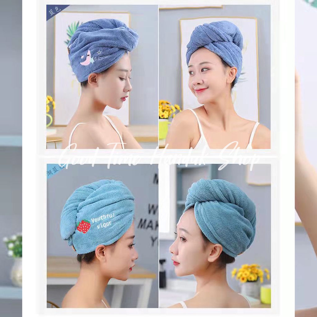 Handuk Keramas Model Kancing Import Microfiber Handuk Pengering Rambut Head Towel Fast Dry Hair Handuk Kepala