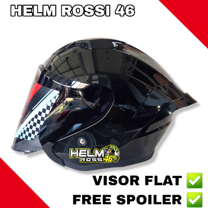 HELM GIFT SARGON HITAM METALIK Black GLOSSY rep NJS KAIROZ + Visor FLAT Venom + Spoiler