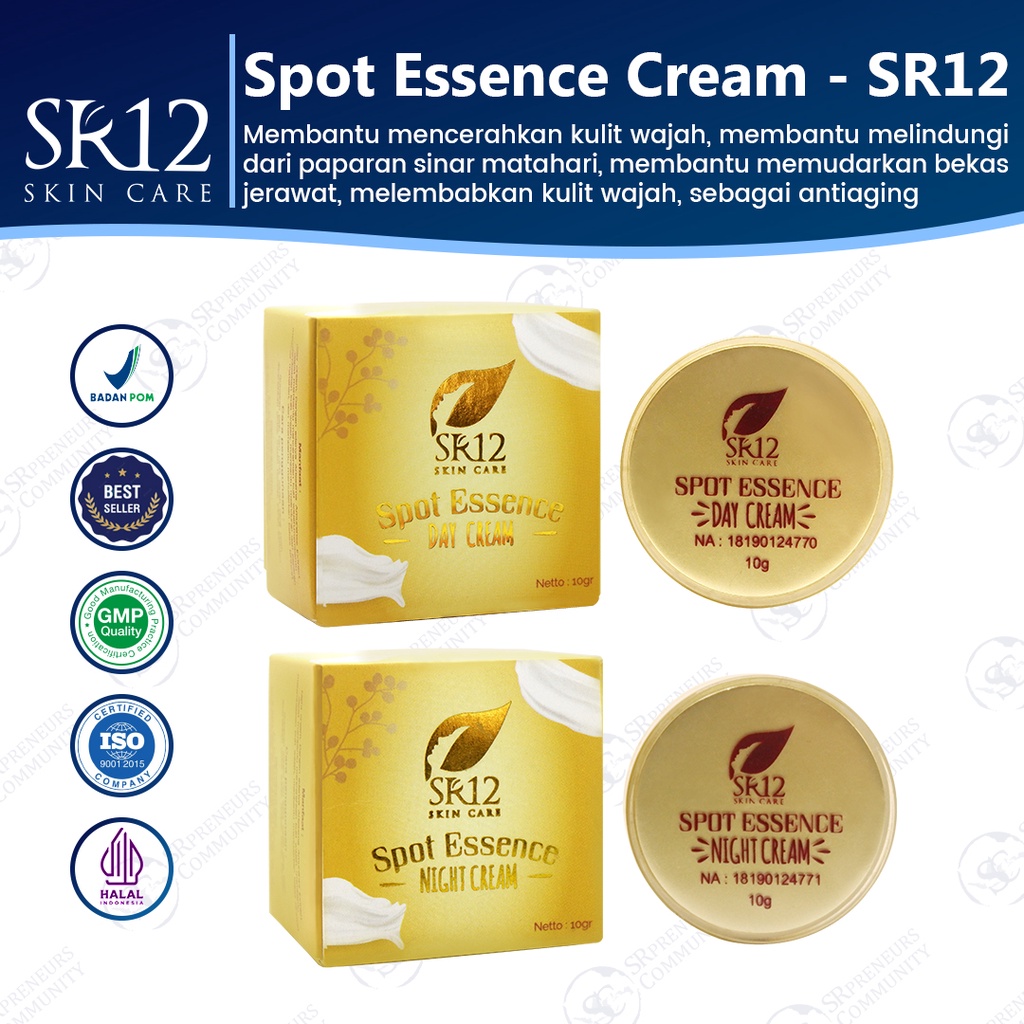 CREAM SPOT ESSENCE SR12 / TUMPAS BEKAS JERAWAT , HILANGKAN FLEK HITAM &amp; NODA WAJAH ..!! KRIM SIANG &amp; KRIM MALAM SR 12 / SPOT ESSENCE DAY &amp; NIGHT CREAM SR12 / KRIM PEMUTIH BPOM / CREAM PEMUTIH AMAN