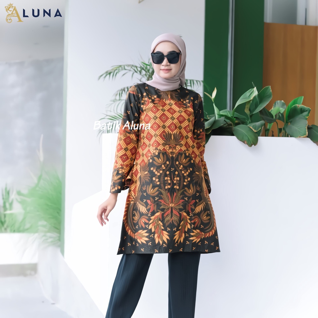 Batik Wanita Tunik Lengan Panjang Dewasa Terbaru Katun Lapis Trikot Premium Modern Batik Kerja Kantor Kondangan Size M L XL XXL 095