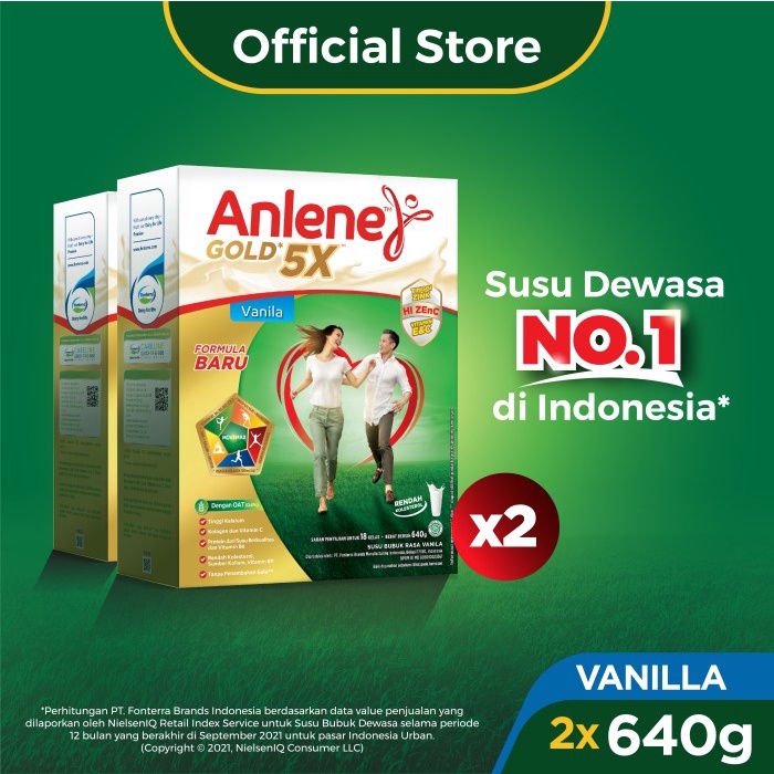 

[BISA COD] Anlene Gold 5X Susu Bubuk Dewasa Vanila 2x640g - Tulang & Sendi