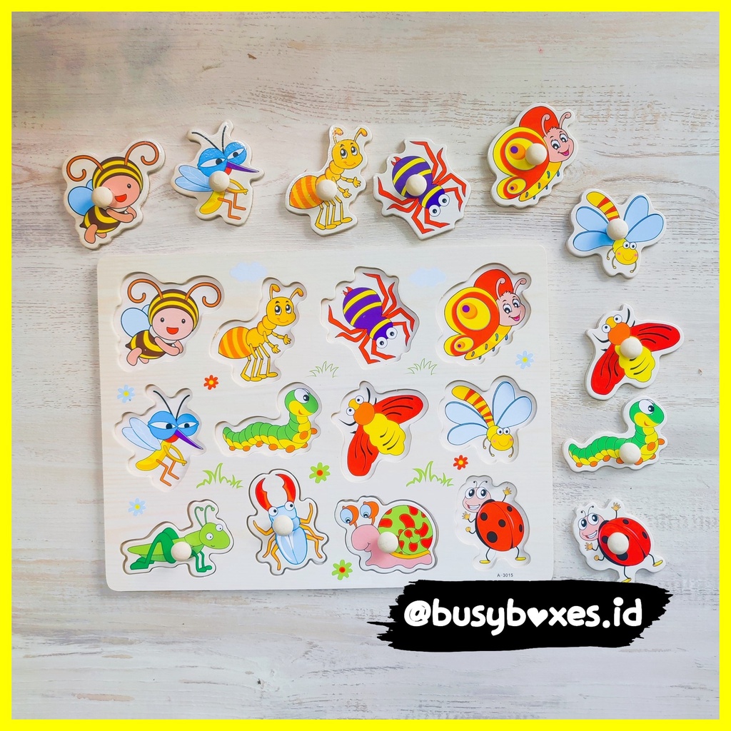 [busyboxes.id] Mainan Edukasi  Kayu Mencocokan serangga Puzzle Kayu Puzzle Knob Wooden Toys Mainan Kayu serangga vol2