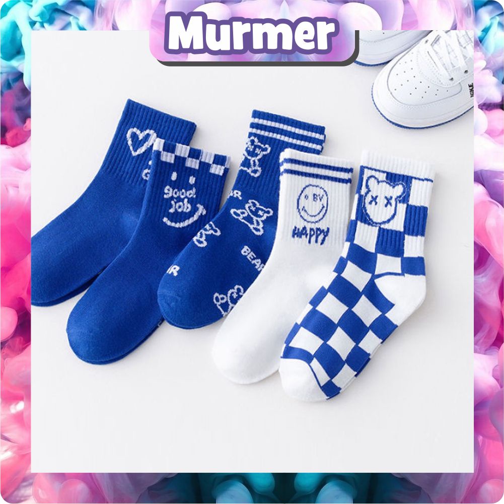 MurmerOfficial Kaos Kaki Anak Motif Karakter Kaus Kaki Bayi Biru Putih Lucu KK051