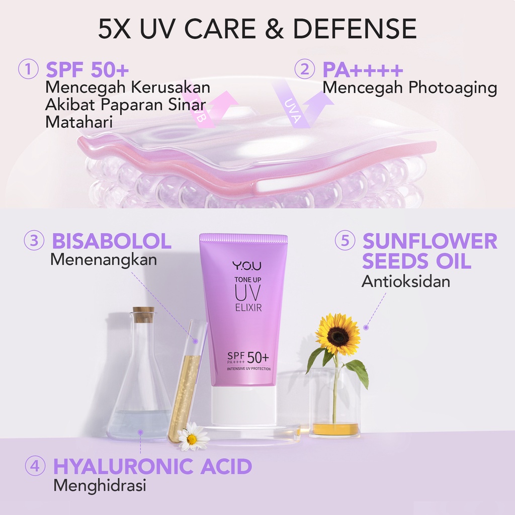 YOU Tone Up UV Elixir Hyaluronic Acid SPF 50+ PA++++ Sunscreen 30ml