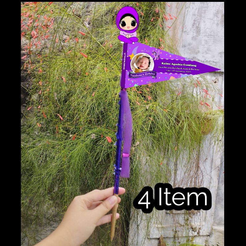 bendera aqiqah /kembang telur aqiqah /kartu nama aqiqah / bambu aqiqah