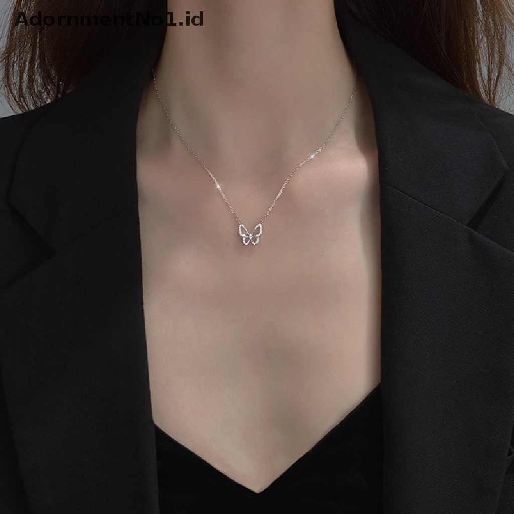 [AdornmentNo1] Kalung Liontin Kupu-Kupu Yang Indah Elegan Kalung Rantai Kristal Silver Untuk Wanita Perhiasan Aksesoris Hadiah [ID]