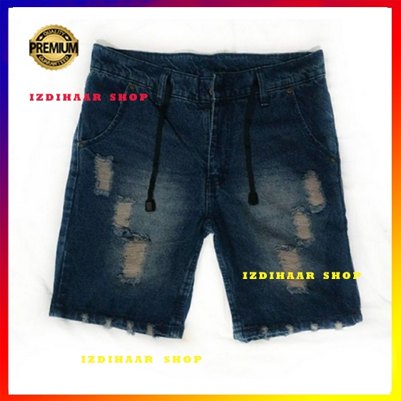 Celana Pendek Jeans Sobek Bermuda Pria