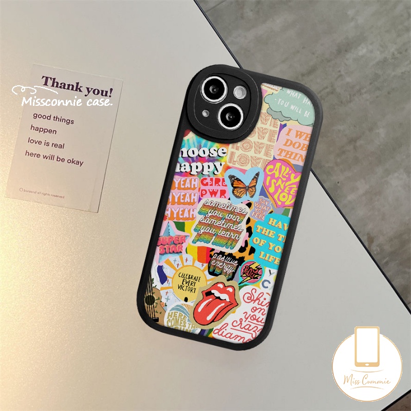 Lembut TPU Penutup Belakang Kompatibel Untuk iPhone 11 Pro Max13 12 14 Pro Max7 8 6 6s 14 Plus XR X XS MAX SE 2020 Ins Fashion Trendi Merek Stiker Label Huruf Kupu-Kupu Case