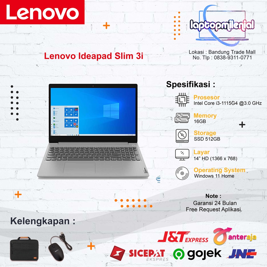 Lenovo Ideapad Slim 3i Core i3-1115G4 8GB 512SSD Windows 11 OHS Full HD 14 inch FQID J2ID Laptop Ultrabook