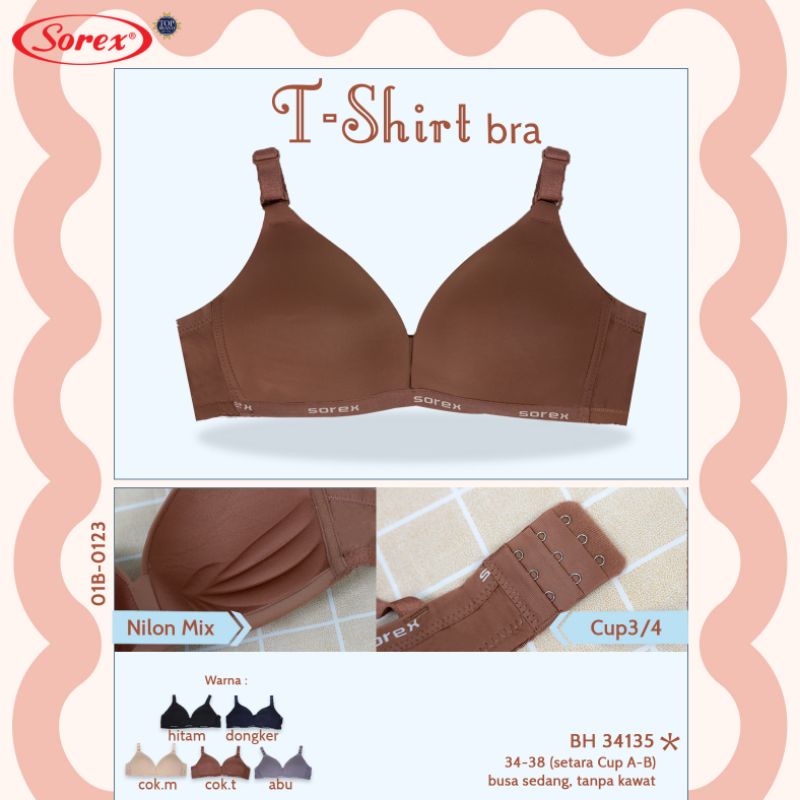 Bra BH Sorex 34135 T Shirt Tanpa Kawat 34-38 Busa Tipis