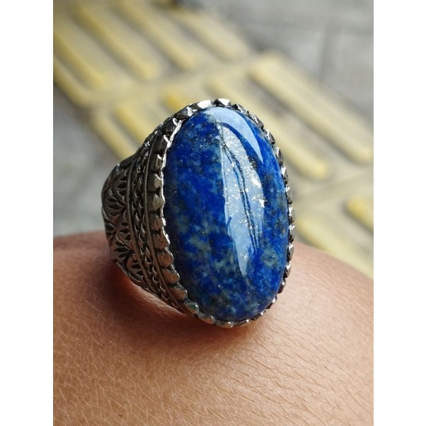 cincin blue lapis lazuli serat emas unik antik natural