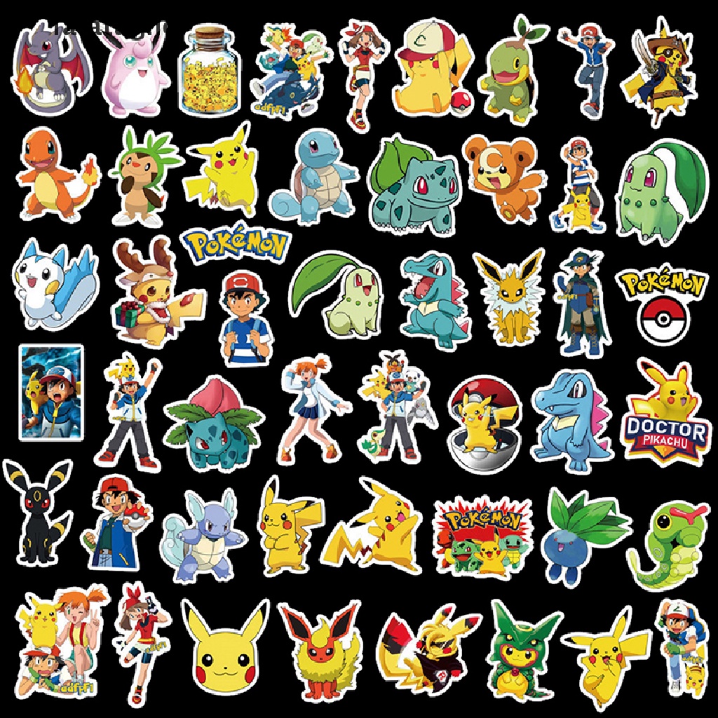 [lalatag] 50pcs Stiker Doodle Pokemon Lucu Kartun Tahan Air Stiker Koper Laptop [ID]