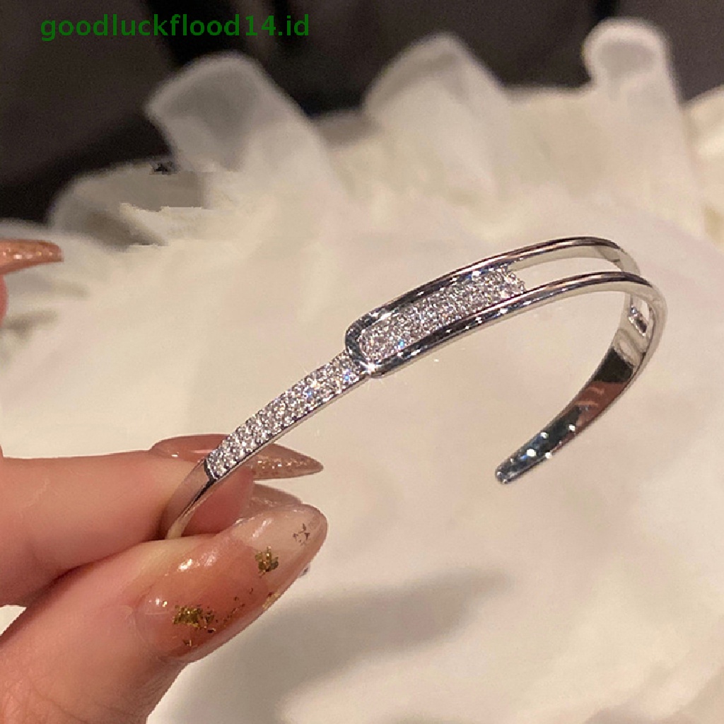 [GOOGFOUR] Zircon Charm Gelang Bangle Terbuka Gelang Desain Fashion Bangle Handmade Pesta Perhiasan Fashion Untuk Wanita Perempuan [TOP]