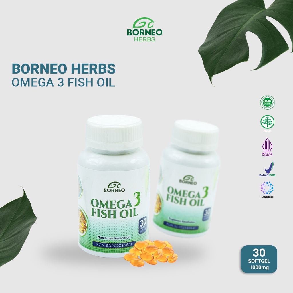 Suplemen Herbal Alami Omega 3 Fish Oil Borneo Herbs Halal MUI BPOM 100% Original Penurun Kolesterol 