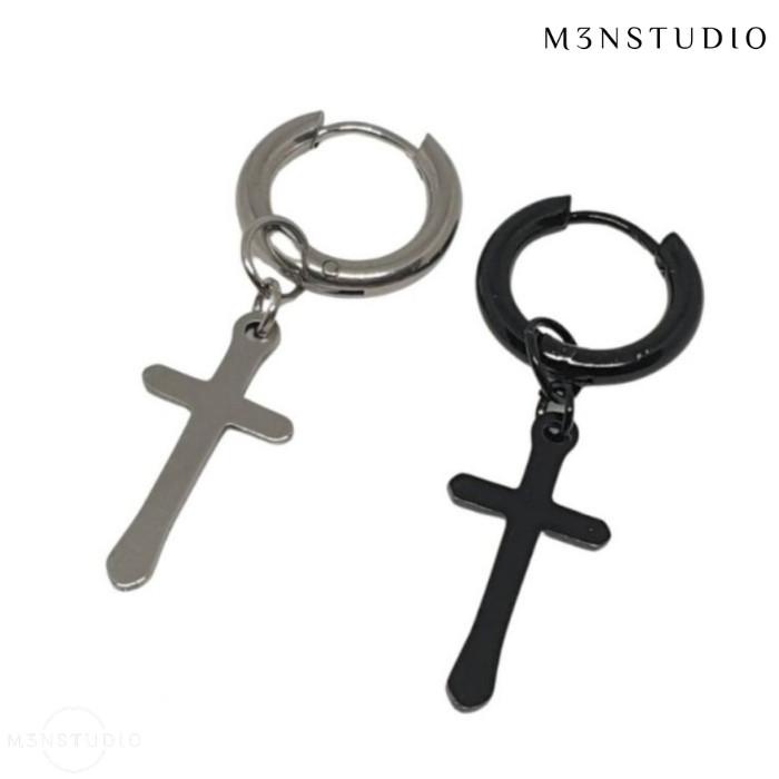 Anting Tindik Pria Salib Silver / Anting Pria / Anting Tindik Salib 065