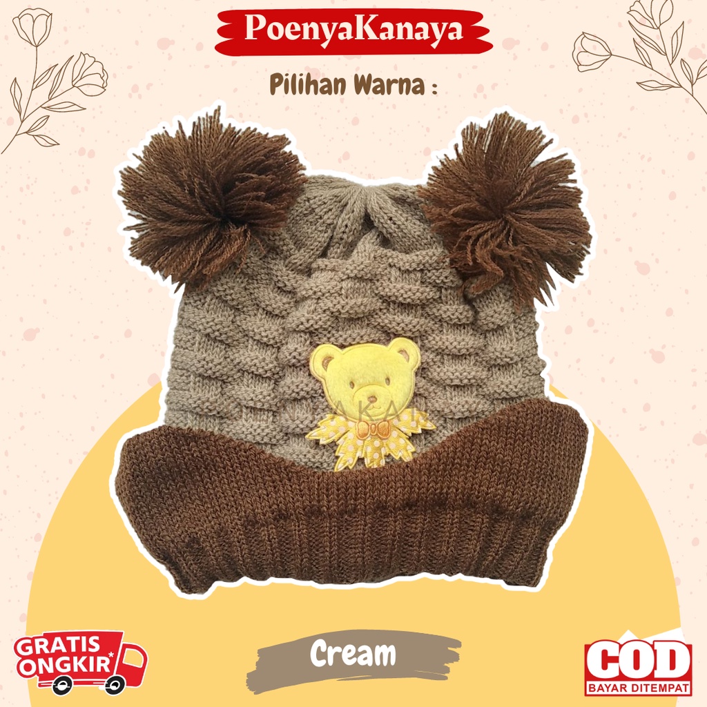 Topi Kupluk Rajut Bayi ANYAM Topi Rajut Pompom TP32