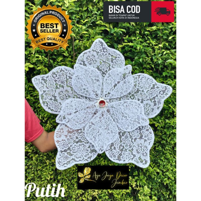 kelopak kap lampu bunga dekorasi jumbo teratai + fitingan bahan kain brukat murah cantik dan terlari