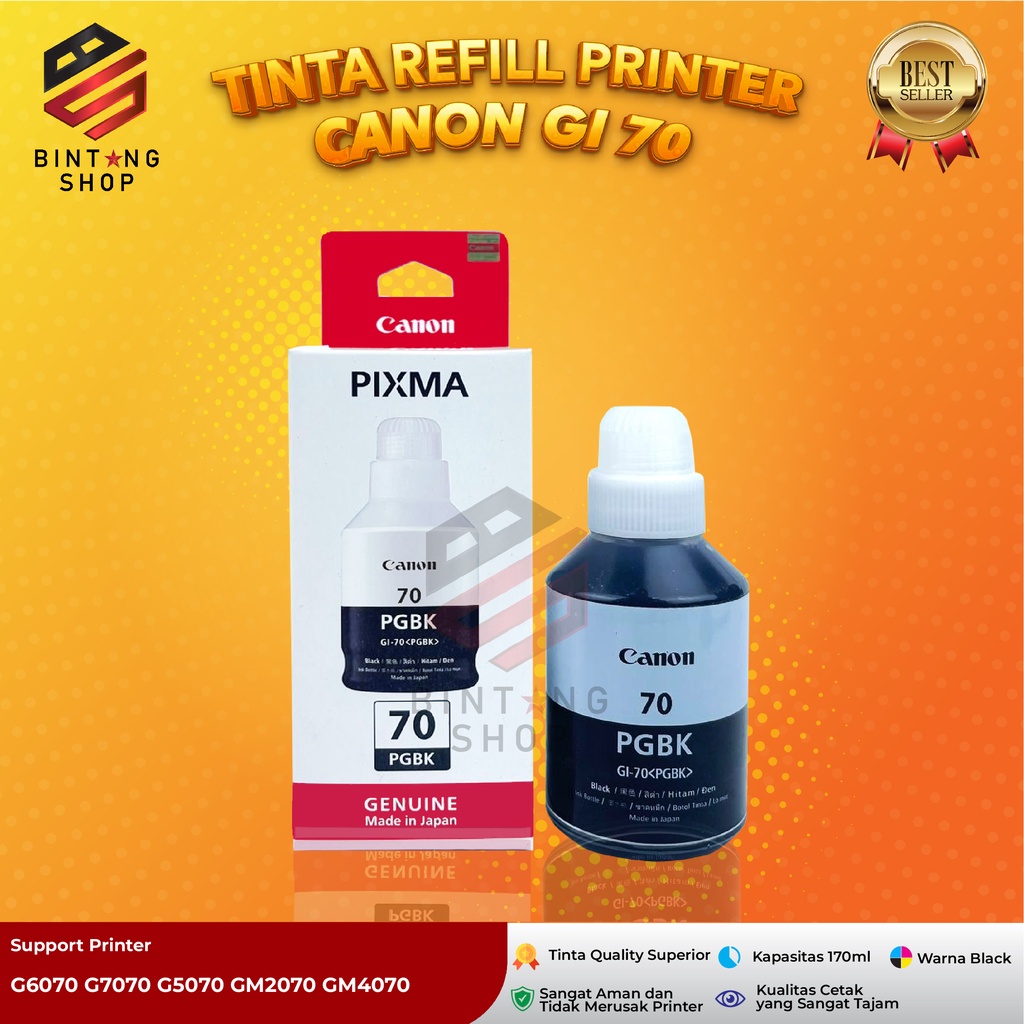 Tinta Canon Gi 70 Black Tipe Printer G6070 G7070 G5070 GM2070