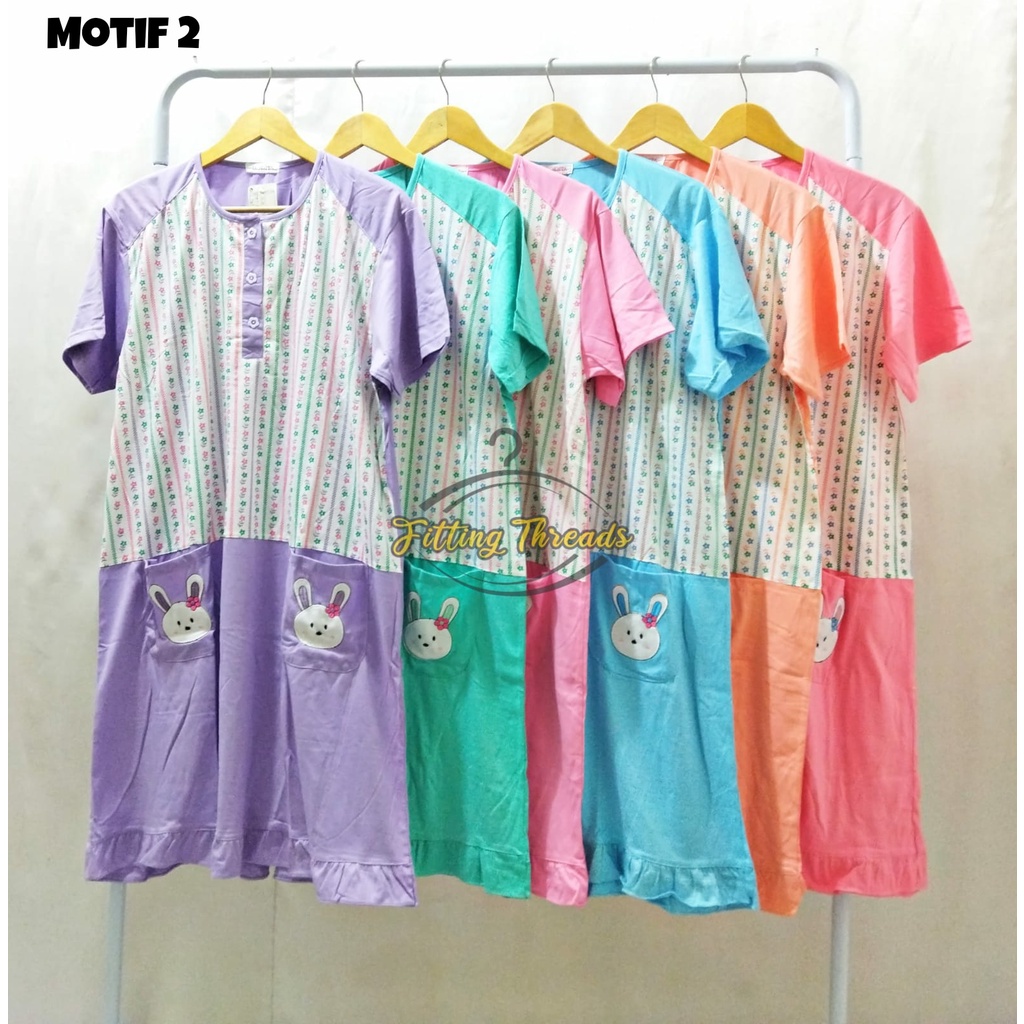 Daster Baju Tidur Jumbo Katun Lengan Pendek Lorita Tiny by Sofie