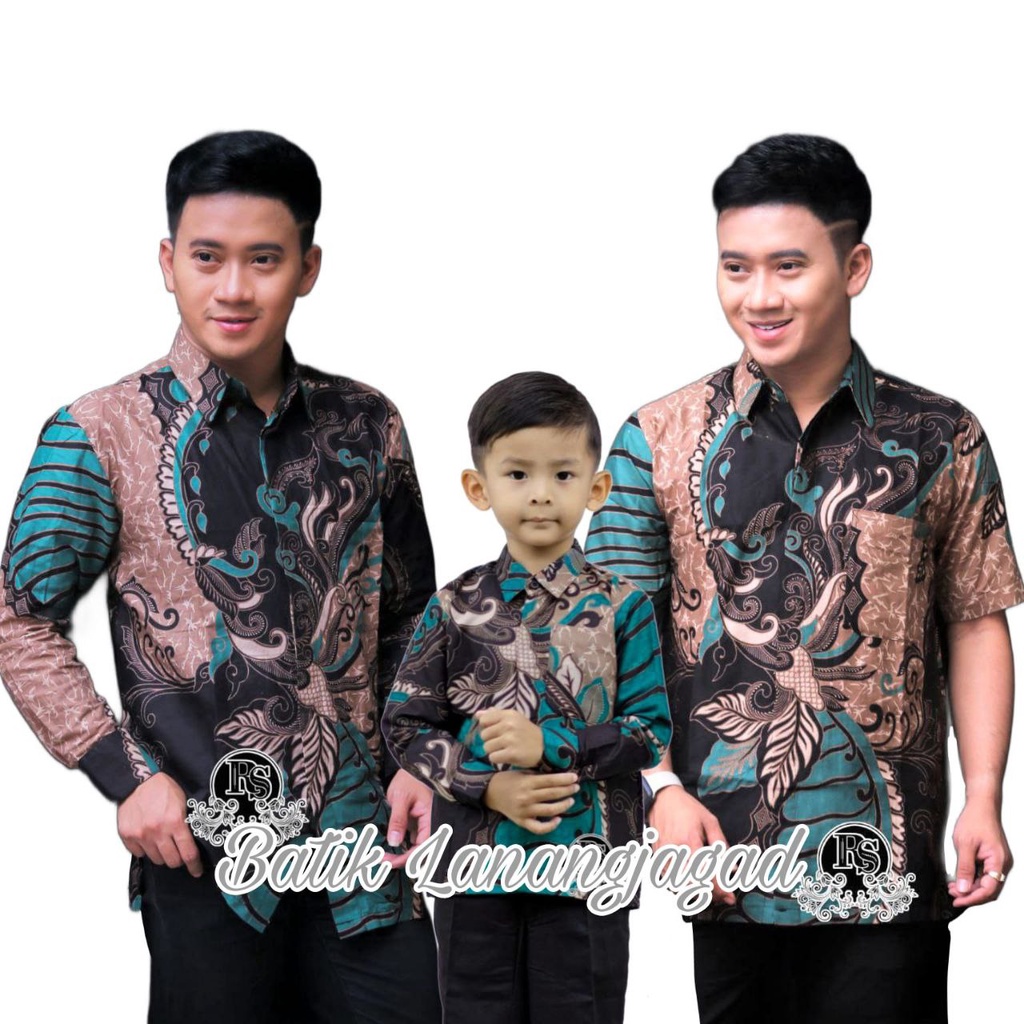 Batik Pria Couple Batik Ayah dan Anak Laki Laki Kemeja Batik Anak Cowok Motif Sangkuriang Hijau