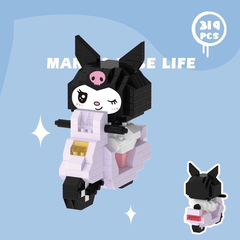 Mainan Balok Susun Bersepeda kuromi Mainan Anak Mainan Edukasi DIY 3DPuzzle Nano Block