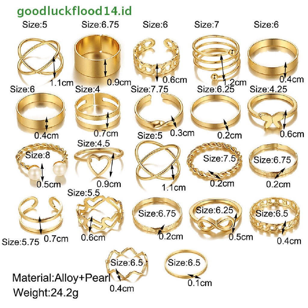 [GOOGFOUR] 22pcs Set Vintage Hollow Hati Butterfly Rings Set Untuk Wanita Metal Warna Silver Geometris Bentuk Spiral Ring rendy Jewelry [TOP]