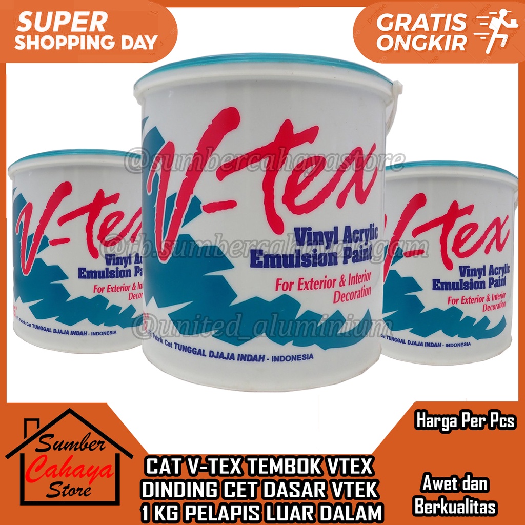 CAT TEMBOK V TEX INTERIOR EXTERIOR 1 KG PUTIH WARNA CET PELAPIS PLAPIS LUAR DALAM DINDING VITEK VITE