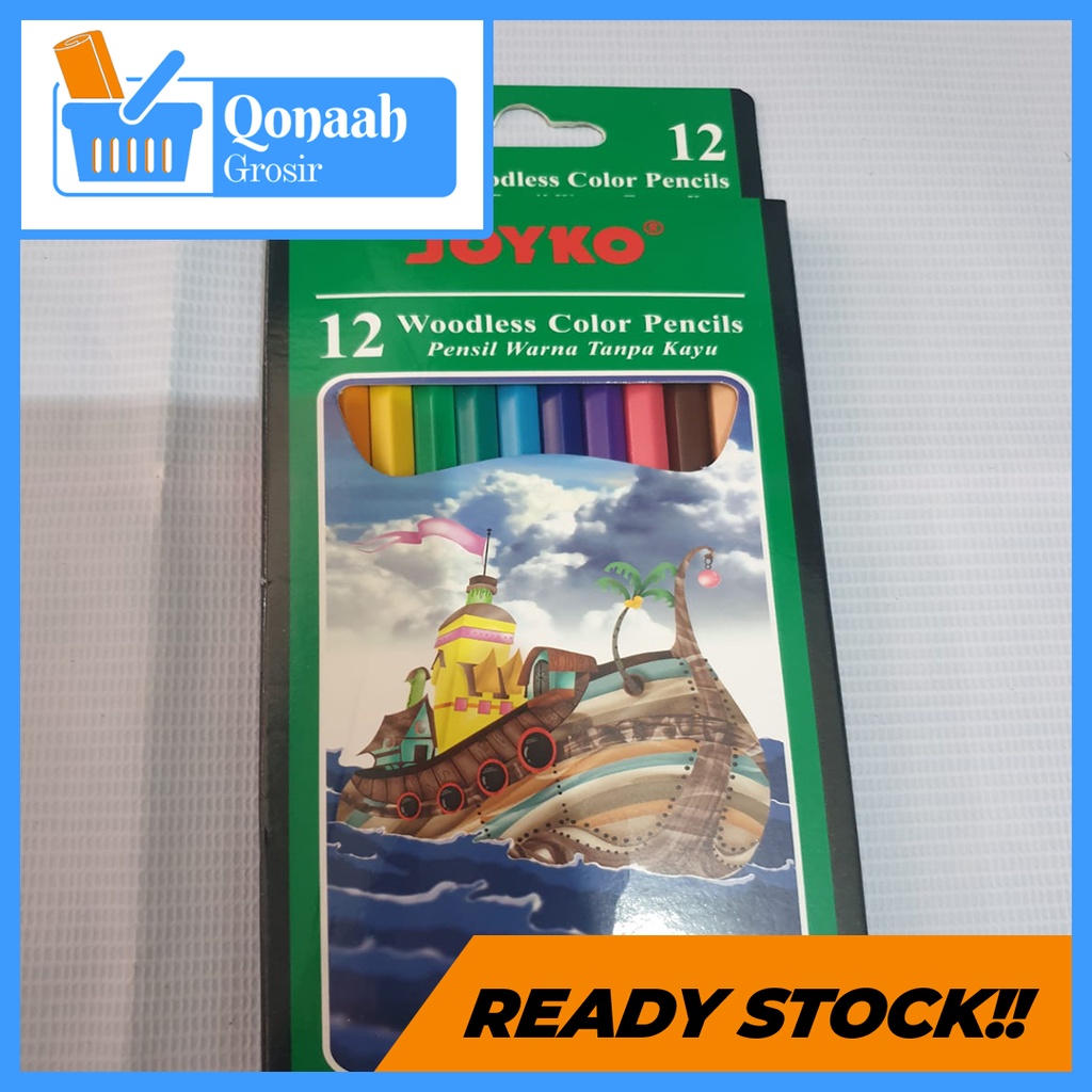 

Pensil Warna Tanpa Kayu 12 Woodless Color Pencil Merk Joyko, P 18Cm