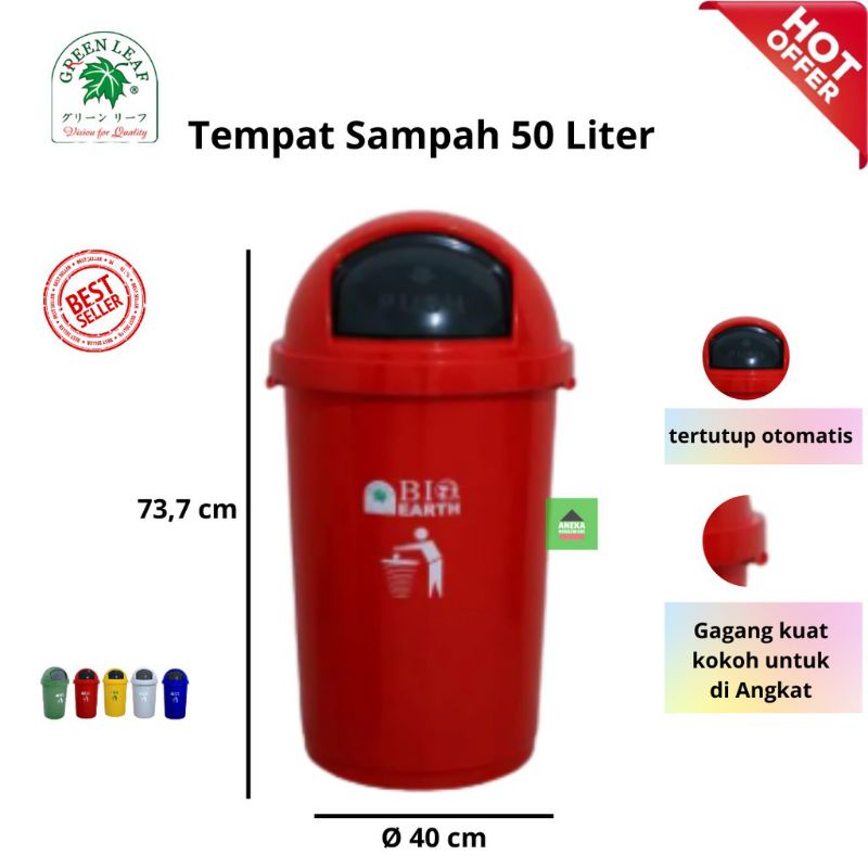 Tong sampah bulat green leaf 2150 50liter / tempat sampah green leaf