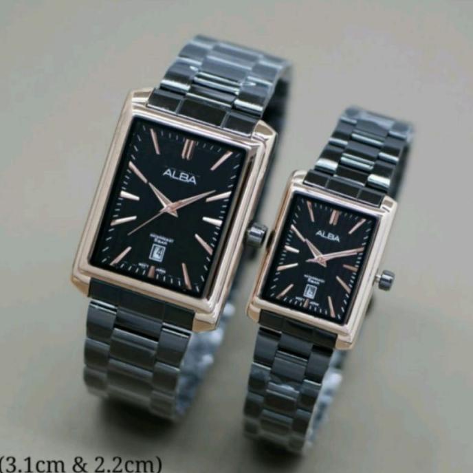 ALBA COUPLE - Jam Tangan Sepasang Model Kotak Full Steinless Steel