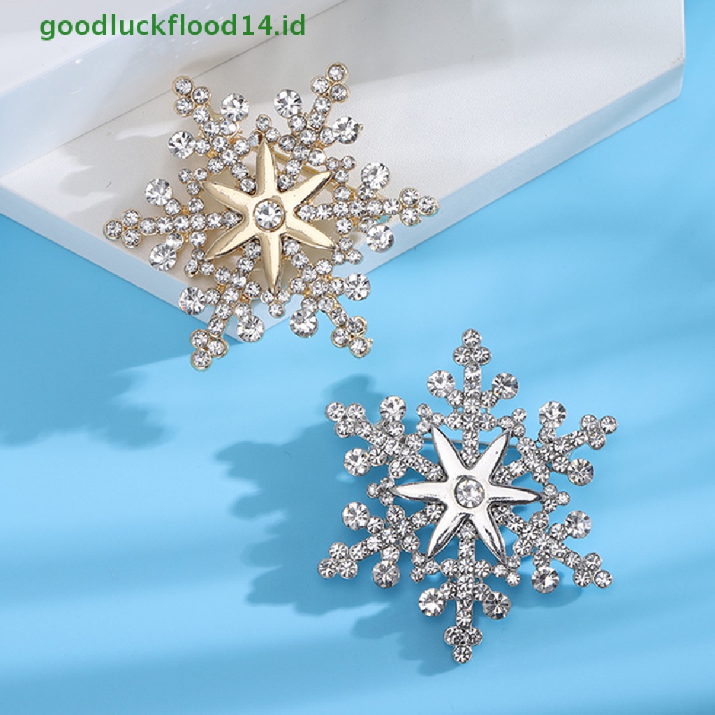 [GOOGFOUR] Fashion Pin Menawan Kristal Berlian Imitasi Bros Natal Snowflake Bros Natal Bros Hadiah [TOP]