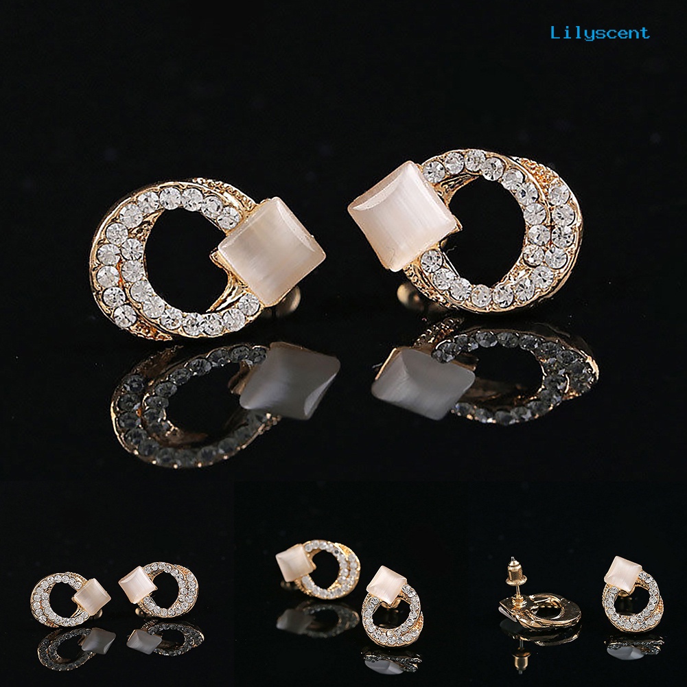 [LS] 1pasang Fashion Wanita Lady Elegan Kristal Berlian Imitasi Ear Stud Nada Emas Anting