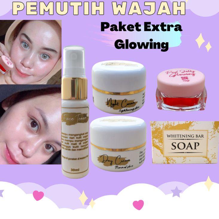 Terbaru ✔️⭐ PEMUTIH WAJAH(PAKET EXTRA GLOWING + RED JELLY)CREAM PEMUTIH WAJAH/SKINCARE/PEMUTIH/CREAM