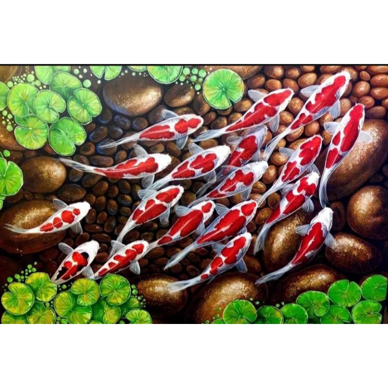 Lukisan Cetak, IKAN MAS KOI, Ukuran JUMBO, 100x70cm & 150x100cm & 200x100cm/Poster Cetak/Hiasan Dind