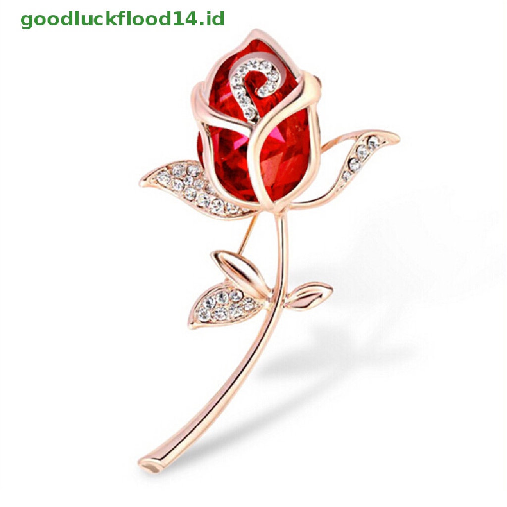 [GOOGFOUR] Fashion Bros Perhiasan Kristal Berlian Imitasi Mawar Bros Pin Elegent Hadiah Pernikahan [TOP]