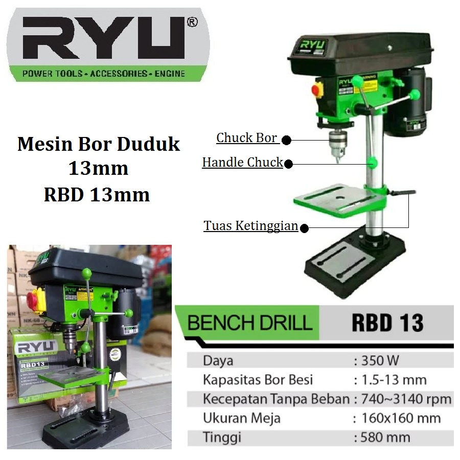 Mesin Bor Duduk Tekiro Ryu 13 mm Bench Drill RBD 13